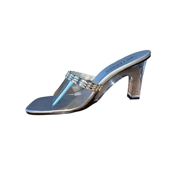Metaphor Silver/Clear - Jewels - Square Toe Sandals Womens Size 10 - Picture 2 of 11